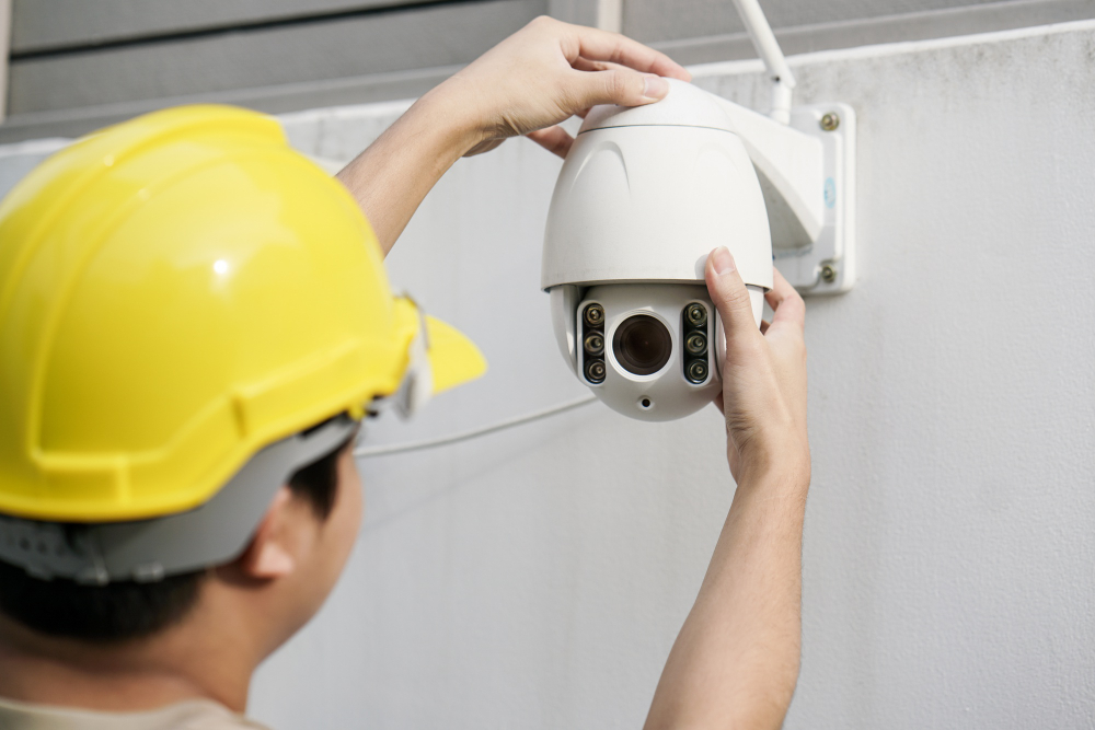 close-up-male-technician-fixing-cctv-camera-wall